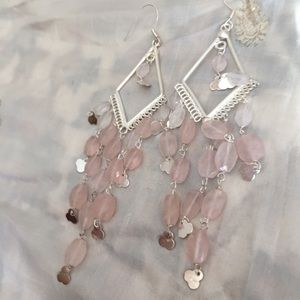 Earrings -silver & pink stone beads